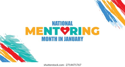 Modelo de vetor Mês Nacional de Mentoreamento. Empoderando o futuro e inspirando o crescimento com Mentorship e gráficos de suporte. fundo, banner, placa, design de cartaz.	