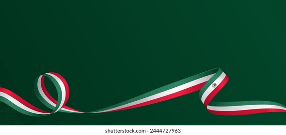 In: National Mexican flag ribbon. Geschweiftes Band auf grünem Hintergrund. Vektorillustration.