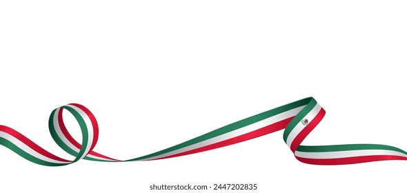 National mexican flag ribbon. Curly ribbon on white background. Vector illustration.