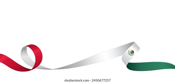 National mexican flag ribbon. Curly ribbon on white background. Vector illustration.