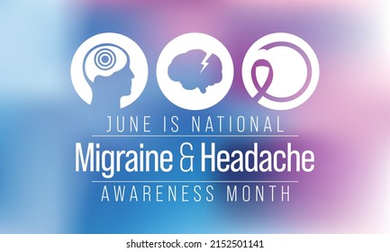 National Migraine and headache awareness month is observed every year in June. it is usually a moderate or severe headache felt as a throbbing pain on one side of the head. Vector illustration