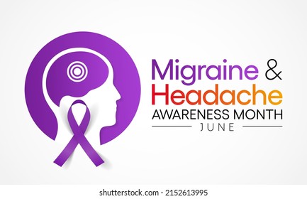 En junio se celebra cada año un mes nacional de sensibilización sobre la migraña y el dolor de cabeza. normalmente es un dolor de cabeza moderado o severo que se siente como un dolor de palpitación en un lado de la cabeza. Ilustración del vector