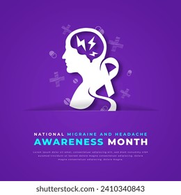 National Migraine and Headache Awareness Month Paper cut style Vector Design Illustration for Background, Poster, Banner, Advertising, Greeting Card