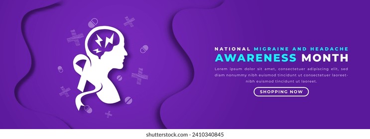 National Migraine and Headache Awareness Month Paper cut style Vector Design Illustration for Background, Poster, Banner, Advertising, Greeting Card