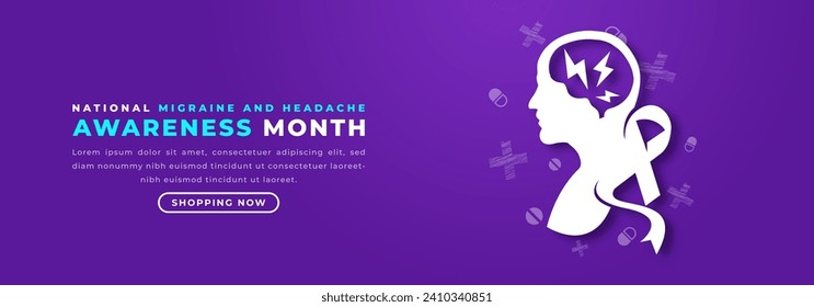 National Migraine and Headache Awareness Month Paper cut style Vector Design Illustration for Background, Poster, Banner, Advertising, Greeting Card