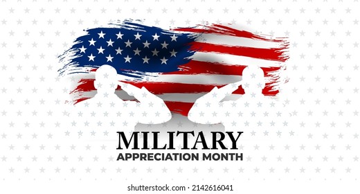 	
National Military Appreciation Month is celebrated every year in May, Poster, card, banner and background. Vector illustration