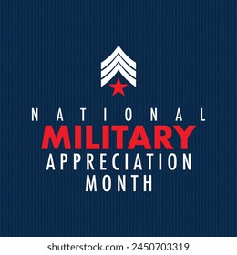 National Military Appreciation Month is celebrated every year in May, Poster, card, banner and background. Vector illustration. banner design with American flag theme and colors, stars, stripes