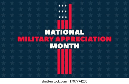 National Military Appreciation Month in May. Celebrated every May and is a declaration that encourages U.S. citizens to observe the month in a symbol of unity. Social media banner design. Vector EPS10