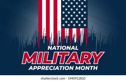 National Military Appreciation Month in May. Celebrated every May and is a declaration that encourages U.S. citizens to observe the month in a symbol of unity. Social media banner design. Vector 