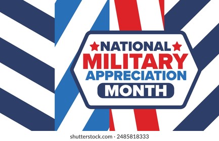 National Military Appreciation Month in May. Annual Armed Forces Celebration Month in United States. Poster, card, banner and background. Vector illustration