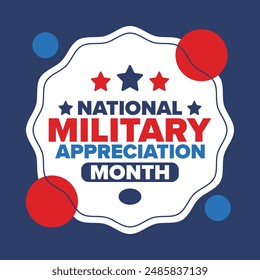 National Military Appreciation Month in May. Annual Armed Forces Celebration Month in United States. Poster, card, banner and background. Vector illustration