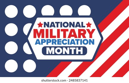 National Military Appreciation Month in May. Annual Armed Forces Celebration Month in United States. Poster, card, banner and background. Vector illustration