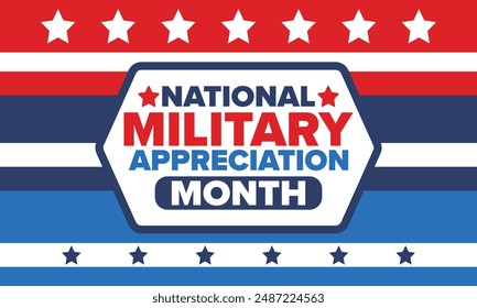 National Military Appreciation Month in May. Annual Armed Forces Celebration Month in United States. Poster, card, banner and background. Vector illustration