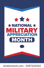 National Military Appreciation Month in May. Annual Armed Forces Celebration Month in United States. Poster, card, banner and background. Vector illustration