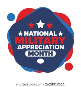 National Military Appreciation Month in May. Annual Armed Forces Celebration Month in United States. Poster, card, banner and background. Vector illustration