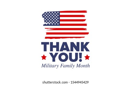 National Military Family Month in United States. Celebrate annual in November. Thank you for military family. Patriotic american elements. Poster, card, banner, background. Vector illustration