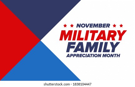 National Military Family Month in United States. Celebrate annual in November. Thank you for military family. Patriotic american elements. Poster, card, banner, background. Vector illustration