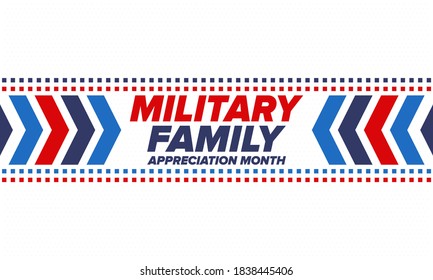 National Military Family Month in United States. Celebrate annual in November. Thank you for military family. Patriotic american elements. Poster, card, banner, background. Vector illustration