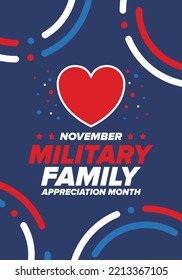 National Military Family Month in United States. Celebrate annual in November. Thank you for military family. Patriotic american elements. Poster, card, banner, background. Vector illustration