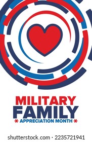 National Military Family Month in United States. Celebrate annual in November. Thank you for military family. Patriotic american elements. Poster, card, banner, background. Vector illustration