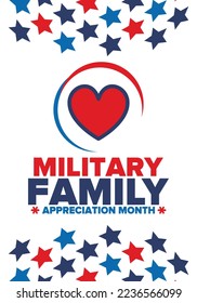 National Military Family Month in United States. Celebrate annual in November. Thank you for military family. Patriotic american elements. Poster, card, banner, background. Vector illustration