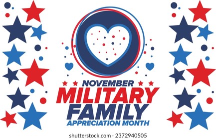 National Military Family Month in United States. Celebrate annual in November. Thank you for military family. Patriotic american elements. Poster, card, banner, background. Vector illustration
