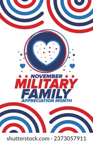 National Military Family Month in United States. Celebrate annual in November. Thank you for military family. Patriotic american elements. Poster, card, banner, background. Vector illustration