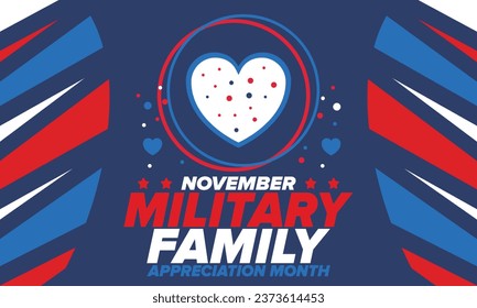 National Military Family Month in United States. Celebrate annual in November. Thank you for military family. Patriotic american elements. Poster, card, banner, background. Vector illustration