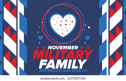 National Military Family Month in United States. Celebrate annual in November. Thank you for military family. Patriotic american elements. Poster, card, banner, background. Vector illustration