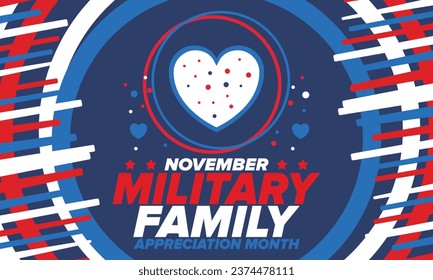 National Military Family Month in United States. Celebrate annual in November. Thank you for military family. Patriotic american elements. Poster, card, banner, background. Vector illustration
