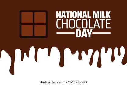 National Milk Chocolate Day background or banner design. Brown Chocolate Bar and White Melting Drips on Dark Background, Celebrating Sweet Confections.