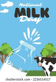 National Milk Day. Blue Green Illustrated For background, banner, card, and poster. Vector illustration.