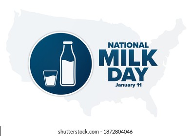 National Milk Day. January 11. Holiday concept. Template for background, banner, card, poster with text inscription. Vector EPS10 illustration