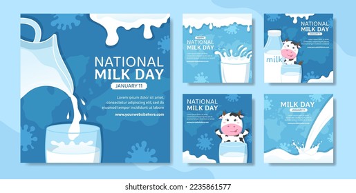 National Milk Day Social Media Post Flat Cartoon Hand Drawn Templates Illustration