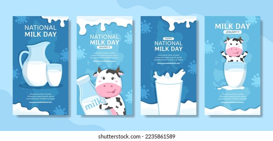 National Milk Day Social Media Stories Flat Cartoon Hand Drawn Templates Illustration