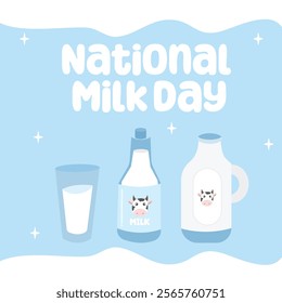 National milk day vector design for national milk day celebration. Suitable for flat design graphic illustration for social media ads, flyer design, flat illustration, banner, template, poster, etc