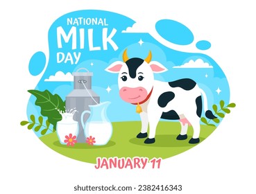 National Milk Day Vector Illustration on 11 January with Milks Drinks and Cow for Poster or Landing Page in Holiday Celebration Cartoon Background