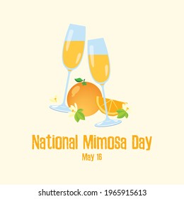 National Mimosa Day vector. Glasses of champagne with orange icon vector. Mimosa celebratory toast vector. Mixed drink with orange juice. Mimosa Day Poster, May 16. Important day