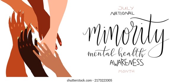 National Minority Mental Health Awareness Month July Poster With Handwritten Brush Lettering Template