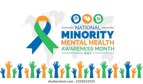 National Minority Mental Health Awareness Month background, banner, poster and card design template celebrated in July.