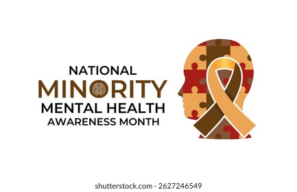 National Minority Mental Health Awareness Month. Breaking Stigma, Promoting Equity, and Supporting Mental Wellness in Underserved Communities Banner, social media, poster, and background design.
