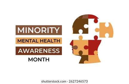 National Minority Mental Health Awareness Month. Breaking Stigma, Promoting Equity, and Supporting Mental Wellness in Underserved Communities Banner, social media, poster, and background design.