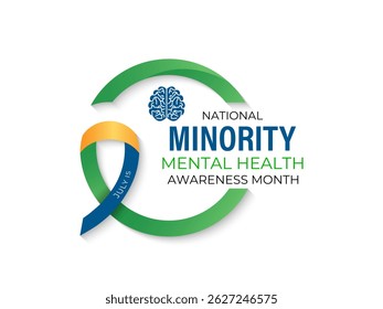 National Minority Mental Health Awareness Month. Breaking Stigma, Promoting Equity, and Supporting Mental Wellness in Underserved Communities Banner, social media, poster, and background design.