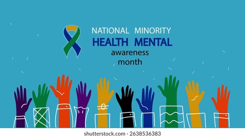 National Minority Mental Health Awareness Month. Flat hand drawn vector illustration
