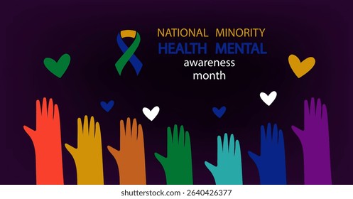National Minority Mental Health Awareness Month. Flat hand drawn vector illustration