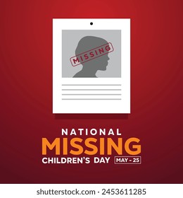 National Missing Childrens Day. Poster and children. Great for cards, banners, posters, social media and more. Red background

