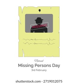 El Día Nacional de las Personas Desaparecidas se celebra anualmente el 3 de febrero, Vector, ilustración.