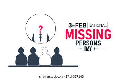 National Missing Persons Day Poster Banner and Background Design Template With Search Spotlight Missing Posters Blue Ribbons Illustration para 3 de fevereiro Tema da campanha de conscientização