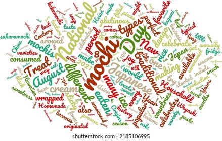 National Mochi Day 8 August Word Cloud In Vector Art Creative Colourful White Back Ground