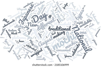 National Mochi Day 8 August Word Cloud In Vector Art Creative Colourful White Back Ground